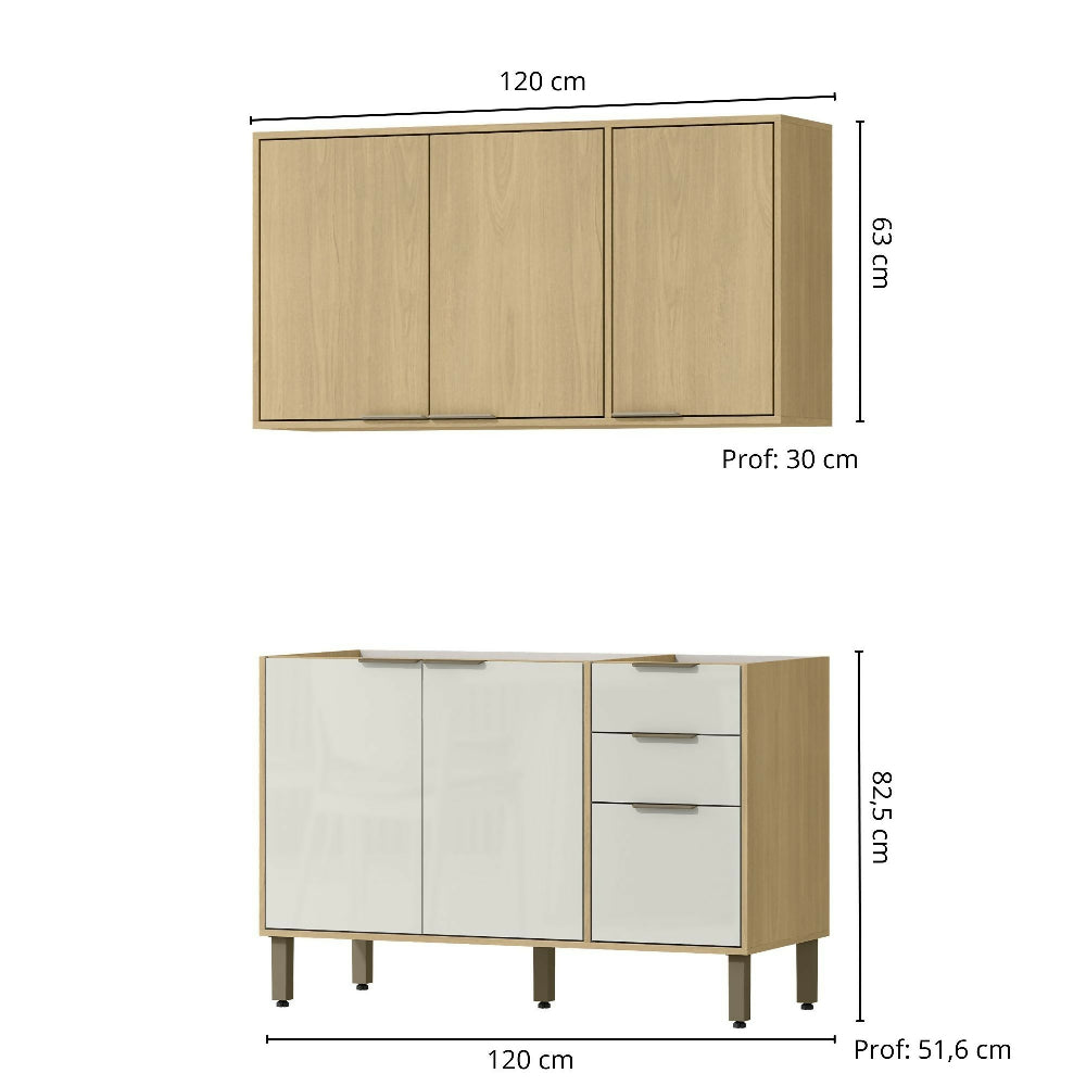 Cocina 120 cm Canarias 6 Puertas 2 Cajones - Almendra/Blanco Apagado