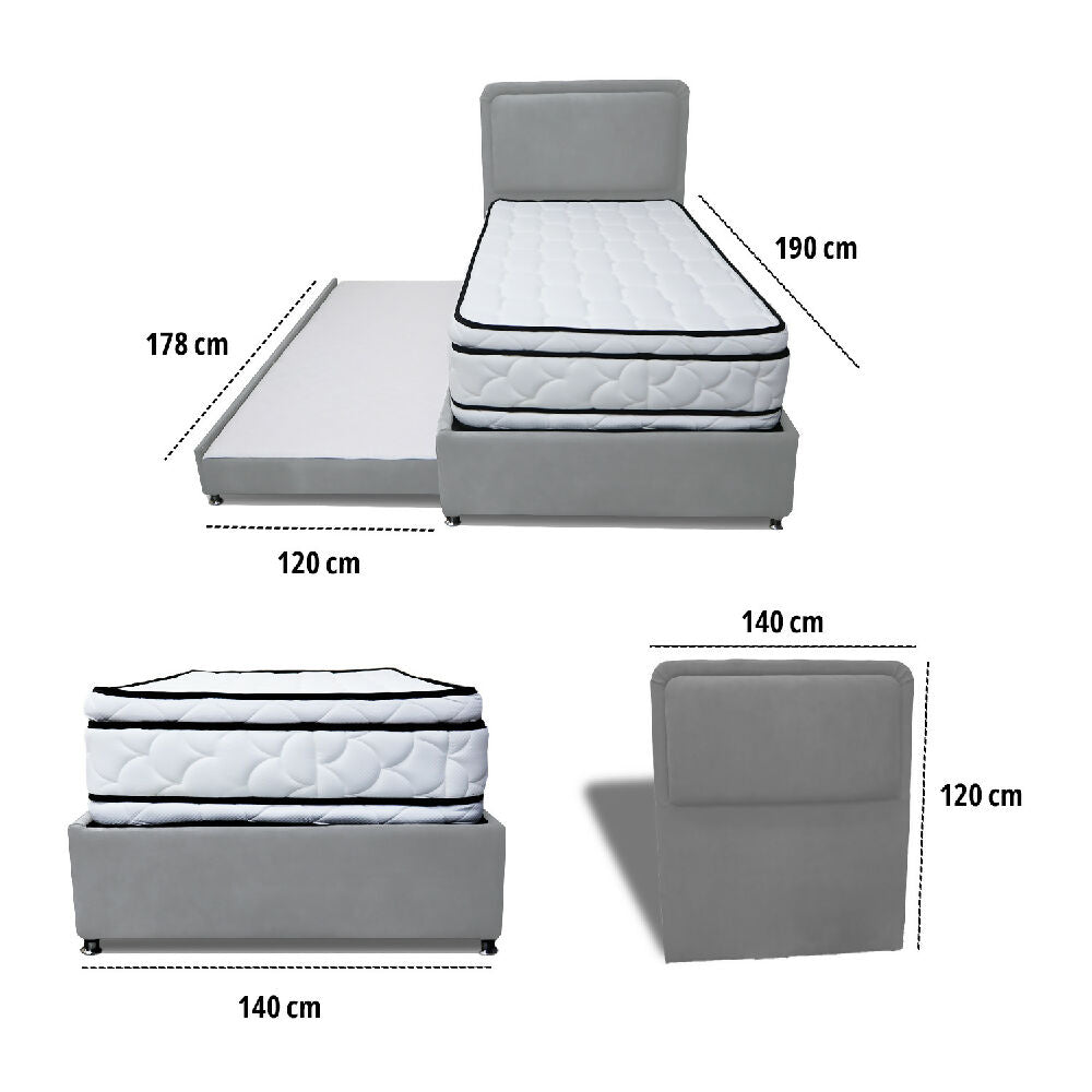 Combo Cama Tarima Nube 140x190 doble Gris Claro mas Espaldar