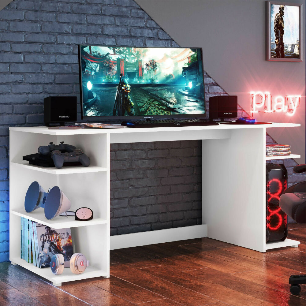 Escritorio Gamer 3 Estantes Blanco