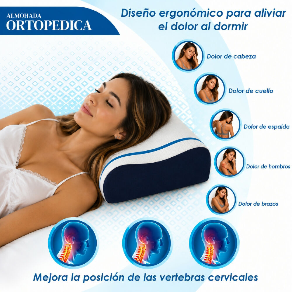 Almohada Ortopédica Ergonómica Viscoelástica con Funda Transpirable 60 x 35 cm Mindy
