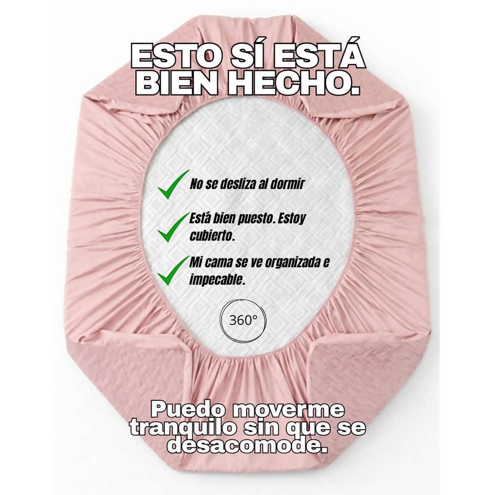 Combo protector colchon queen acolchado rosado 160x190cm