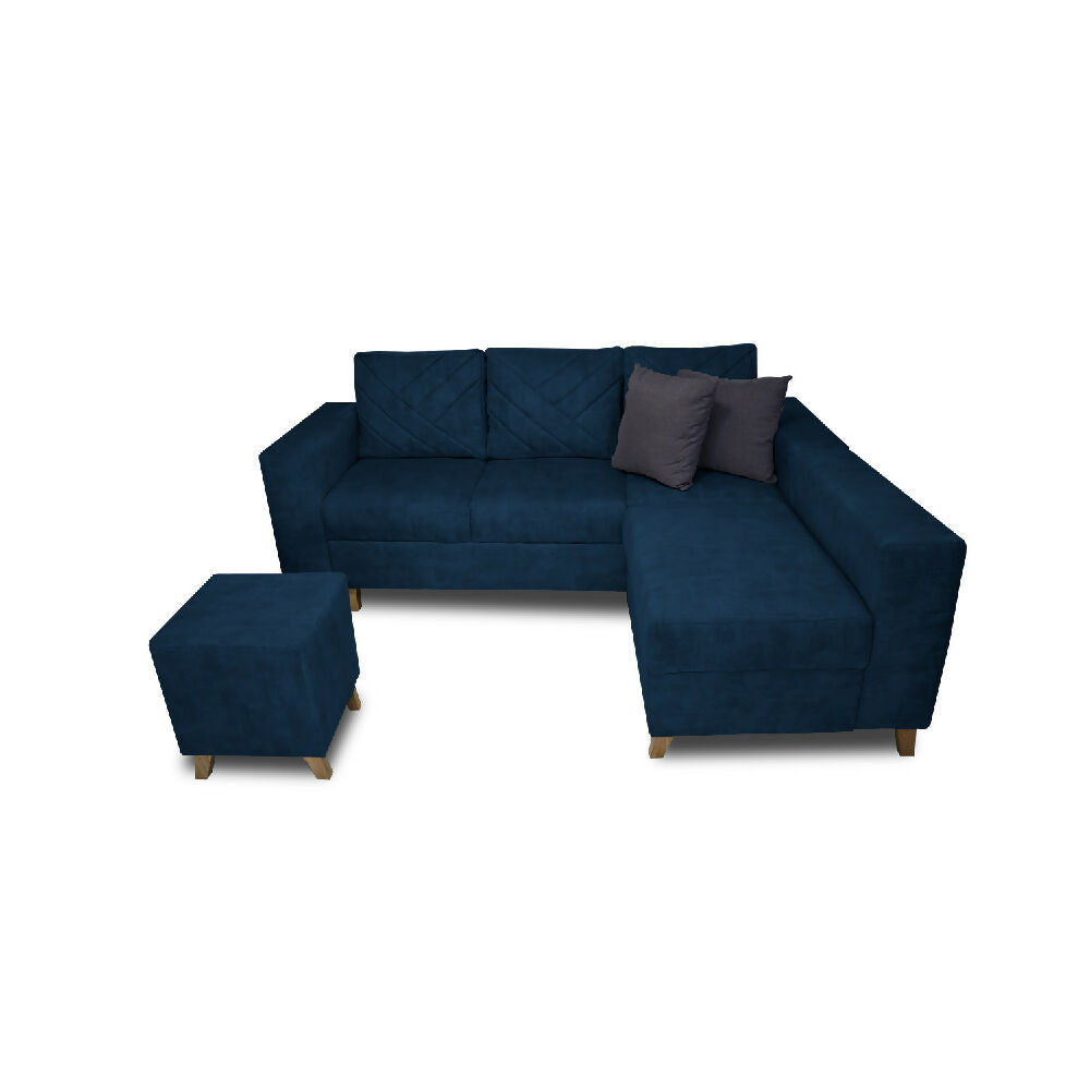 Sala Amsterdam + Silla + Puff en Tela Amiglable Con Mascotas 205X72X155 Cm Azul Petroleo