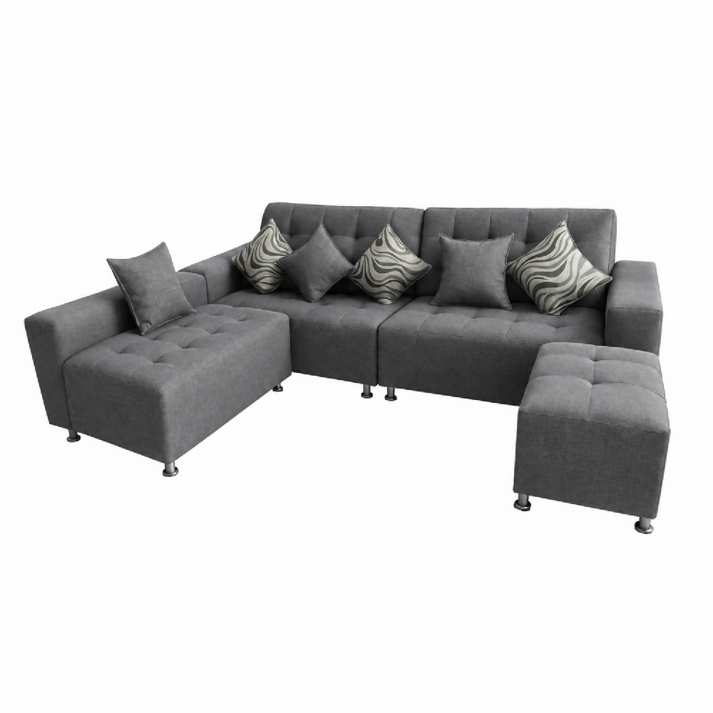 Sofá en L Leo Modular Tela Antifluidos Gris 3 Puestos 235x75x83