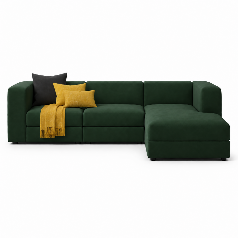 Sofá en L Derecho Lautaro Modular Tela Antifluidos Verde 310x95x71