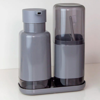Kit accesorios para baño color plomo: portacepillos y jabonera liquido
