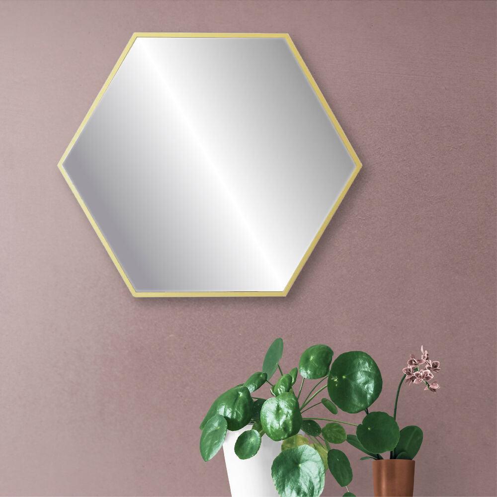 Espejo de pared - mdf - hexa dorado