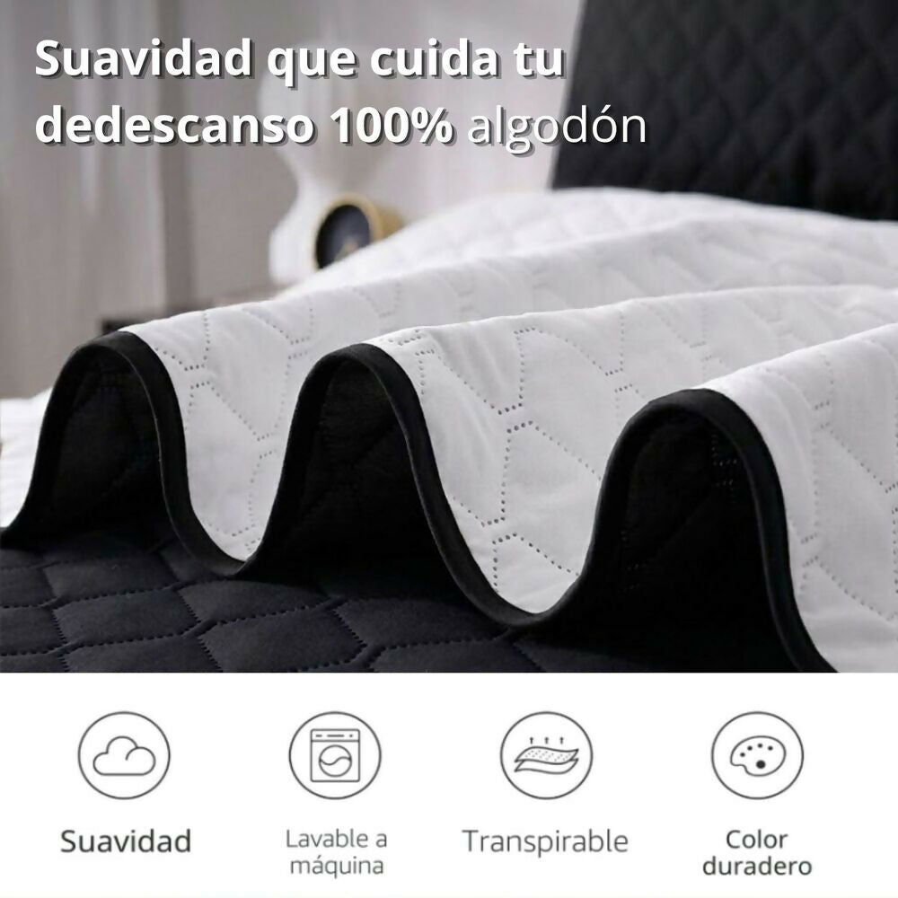 Colcha queen doble faz negra gris