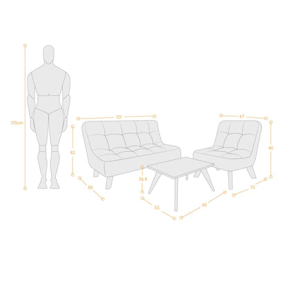 Sala Navara Porto 2 Poltronas Plata con Mesa Centro