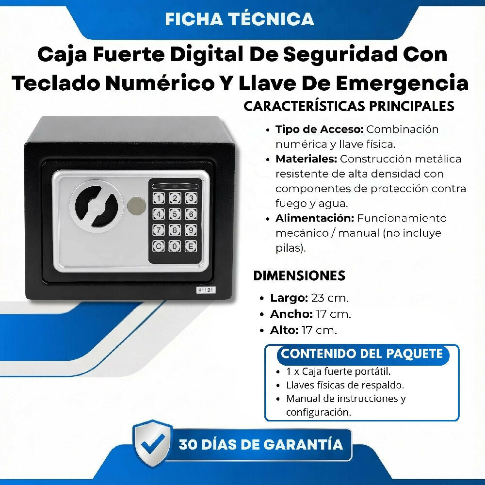 Caja Fuerte Digital De Seguridad Con Teclado Numérico Y Llave De Emergencia 17x17x23cm