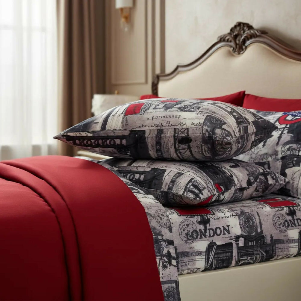 Juego de Sábanas Cama Doble 300 Hilos 100% Algodón Londres Vintage Suaves