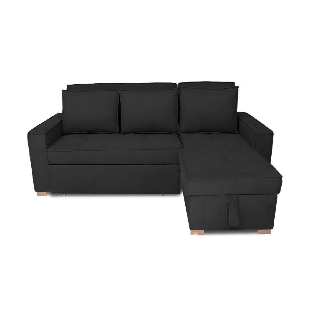 Esquinero Baúl Marsella Multifuncional Reclinable Derecho Negro + Cojines Decorativos