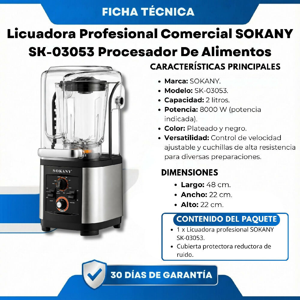 Licuadora Profesional Comercial SOKANY SK-03053 Procesador De Alimentos