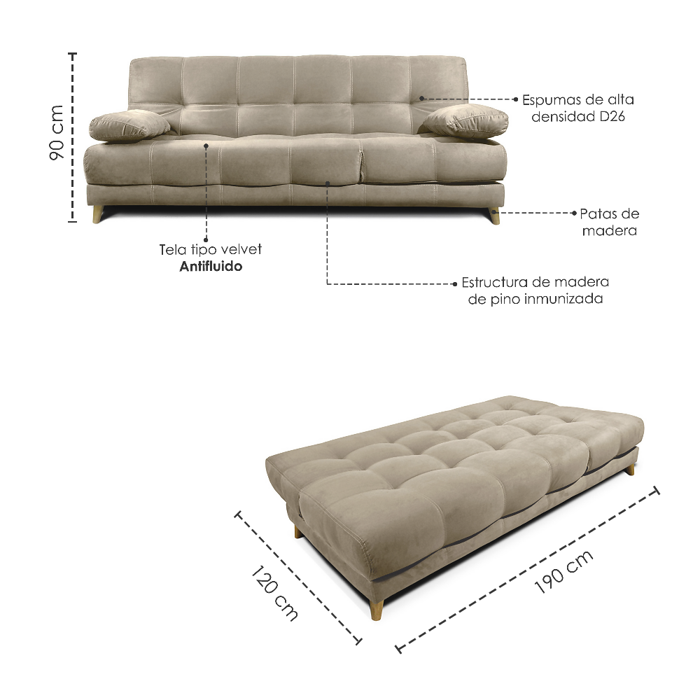 Sofa cama 5 Posiciones Martins Tela Camel