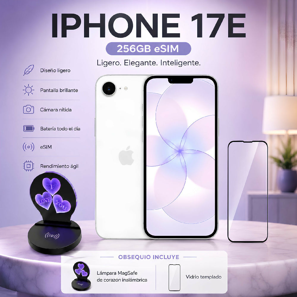 Celular Apple IPhone 17e 256gb ESim + Obsequio Lámpara Corazón 3D MagSafe Y Vidrio Blanco