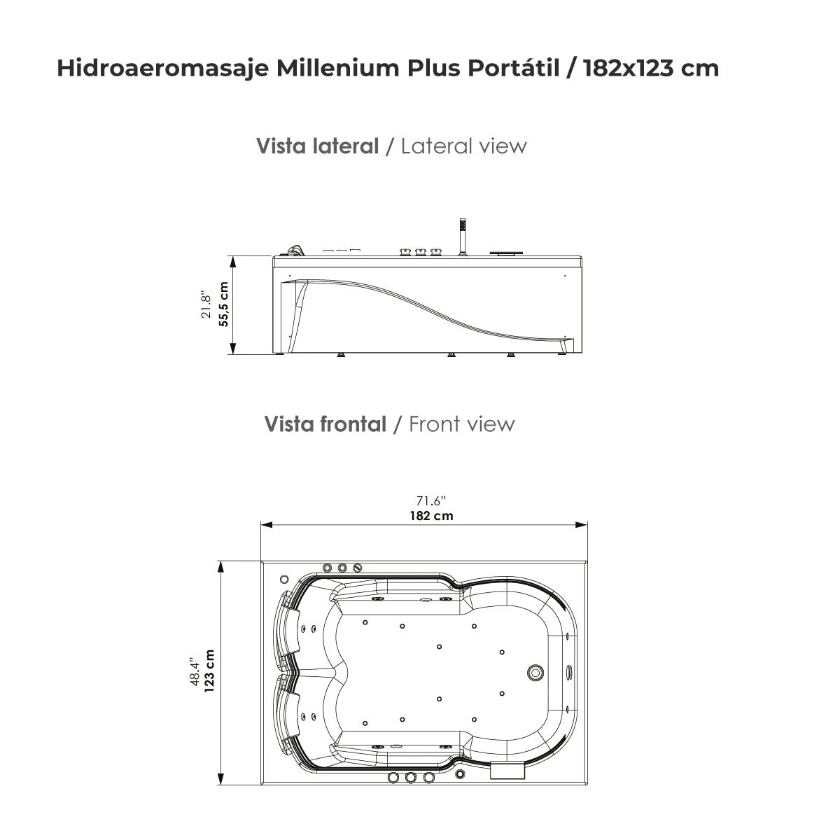 Hidromasaje Portátil Millenium Plus 182X123 con Terapias
