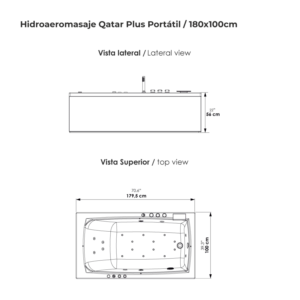 Hidromasaje Portátil Qatar Plus 180X100 con Terapias