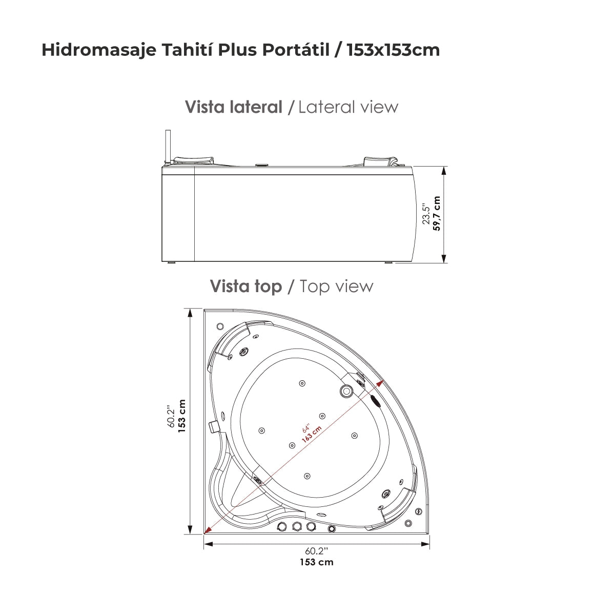 Hidromasaje Portátil Tahití Plus 152X152 con Terapias