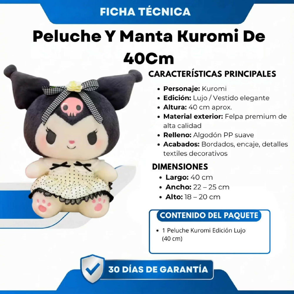 Peluche Y Manta Kuromi De 40Cm Suave Ideal Para Regalo