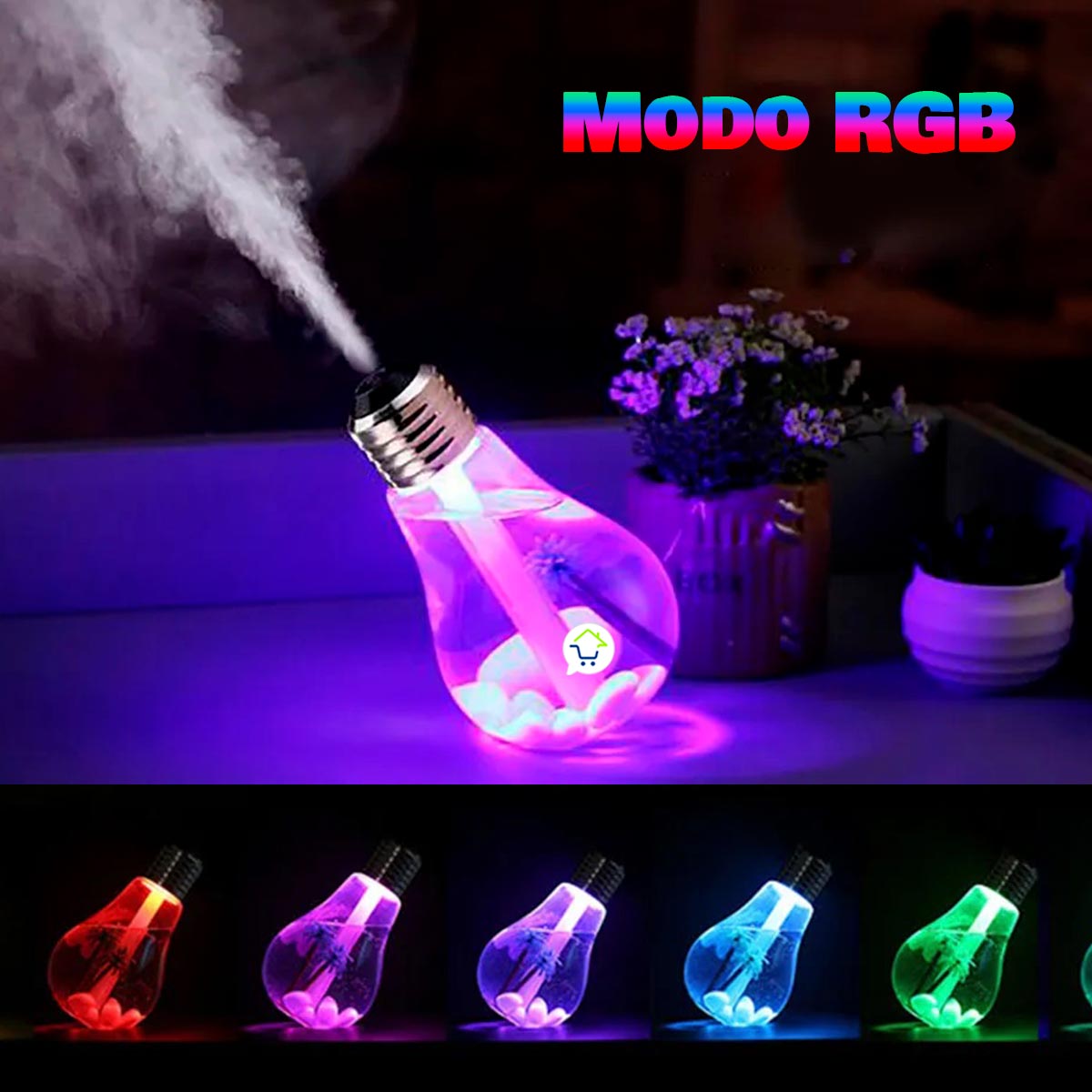 Humidificador Lámpara Bombillo RGB Difusor Aroma Cambia Color EO417