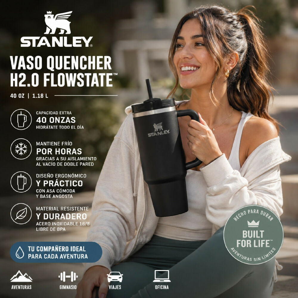 Termo Stanley 40oz Con Pitillo Vaso Térmico Para Gimnasio Y Viajes Negro