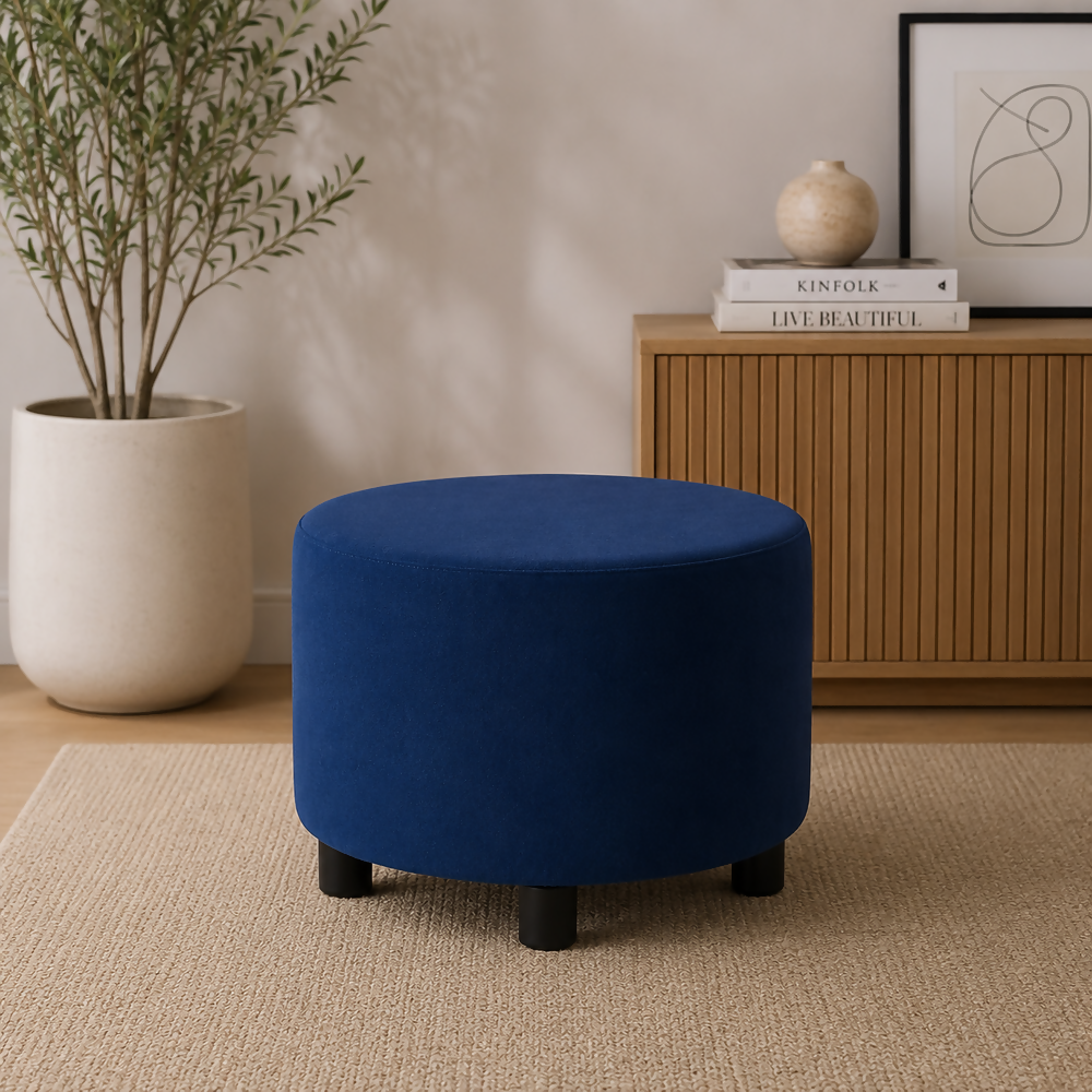 Puff Redondo 40x40 Azul Tela