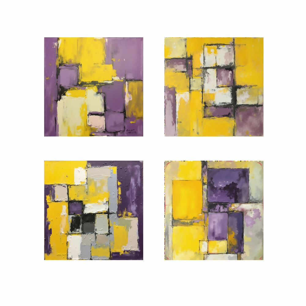 Lienzo Abstracto Contrastes Cálidos Set X4 de 34x34cm c/u