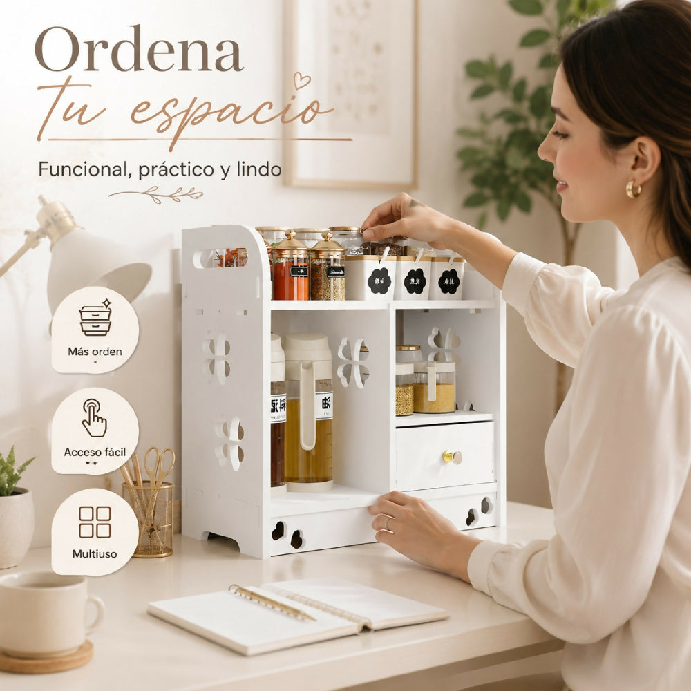 Estante Organizador De Escritorio Con Cajón Para Oficina Y Hogar