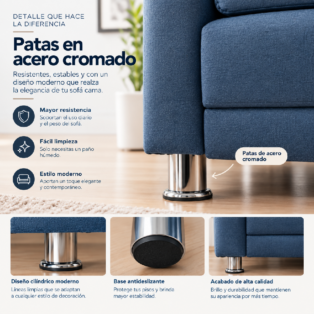 Sofa Cama Tarima Arkan 190x95x80 Tela Petfriendly Azul Petroleo