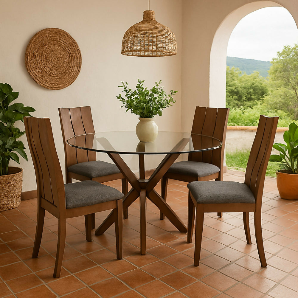 Juego de comedor 4 Puestos Redondo caoba cedro Eder