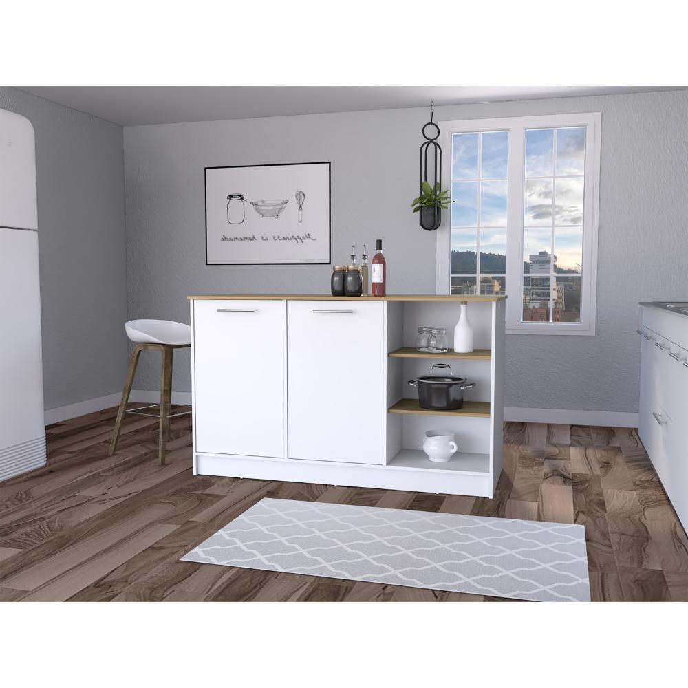 Barra de Cocina Lugano, Blanco Duqueza y Fresno Europeo, con Dos Puertas Abatibles ZF