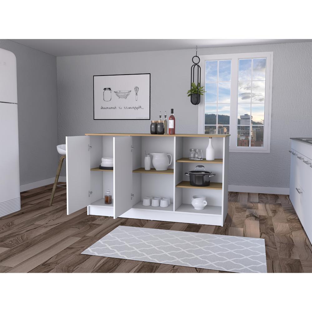 Barra de Cocina Lugano, Blanco Duqueza y Fresno Europeo, con Dos Puertas Abatibles ZF