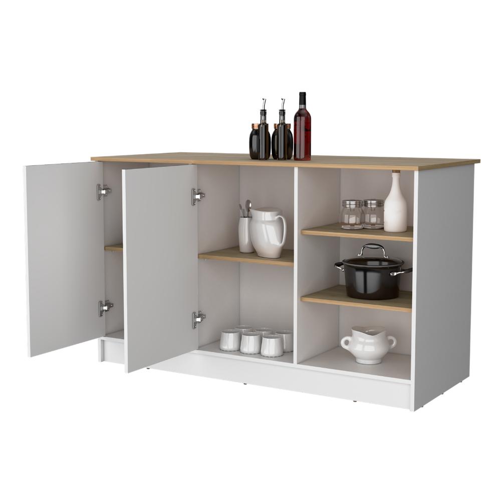 Barra de Cocina Lugano, Blanco Duqueza y Fresno Europeo, con Dos Puertas Abatibles ZF