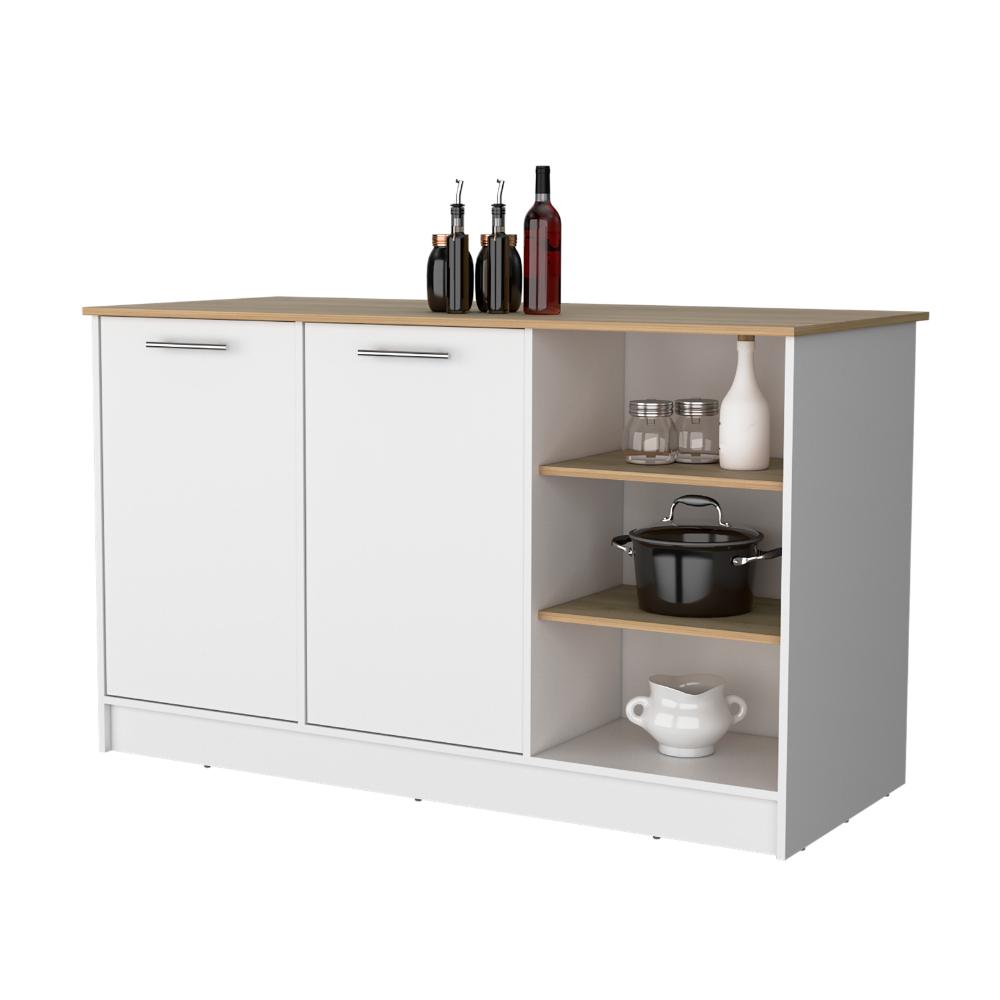 Barra de Cocina Lugano, Blanco Duqueza y Fresno Europeo, con Dos Puertas Abatibles ZF