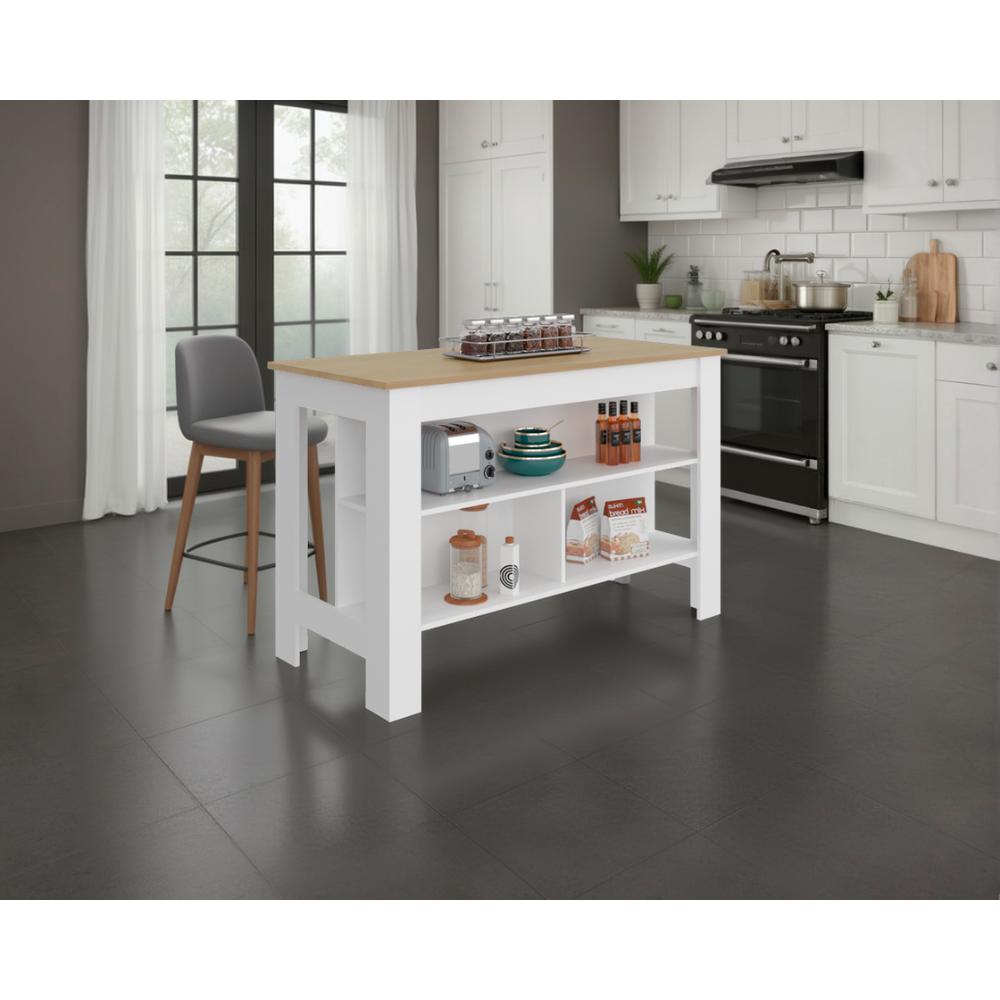Barra de Cocina Cala, Kronos Blanco y Kronos Fresno, Con amplia superficie en la mesa ZF