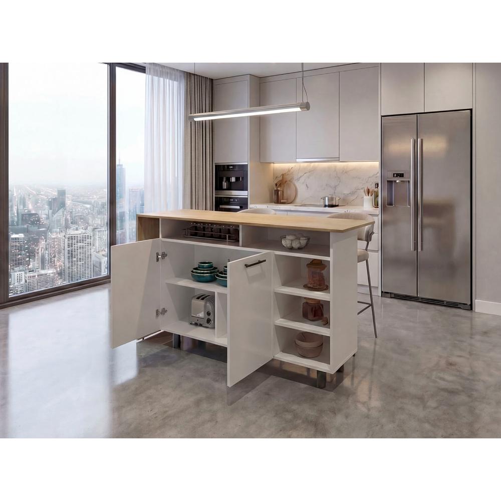 Barra de Cocina Corsia, Kronos Blanco y Kronos Fresno, con Dos Puertas Abatibles  ZF