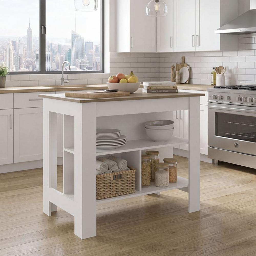 Barra de Cocina Cala, Kronos Blanco y Kronos Fresno, con Amplia Superficie en la Mesa ZF