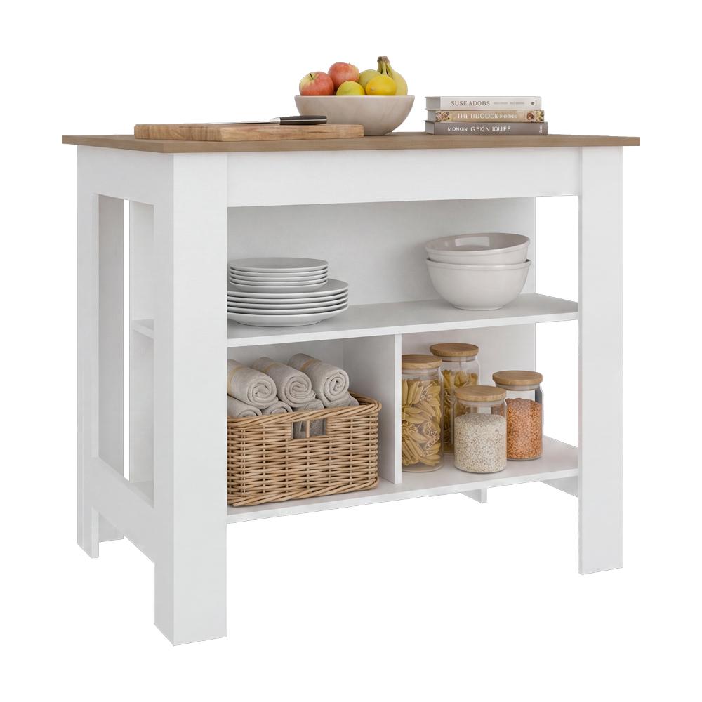 Barra de Cocina Cala, Kronos Blanco y Kronos Fresno, con Amplia Superficie en la Mesa ZF