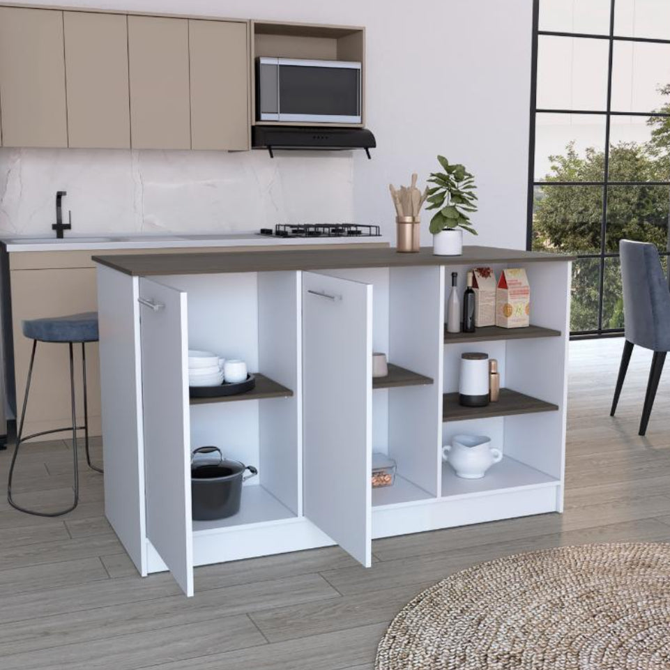 Barra de Cocina Ginger, Blanco y Milán, Contiene Tres Entrepaños para Guardar Objetos de Cocina