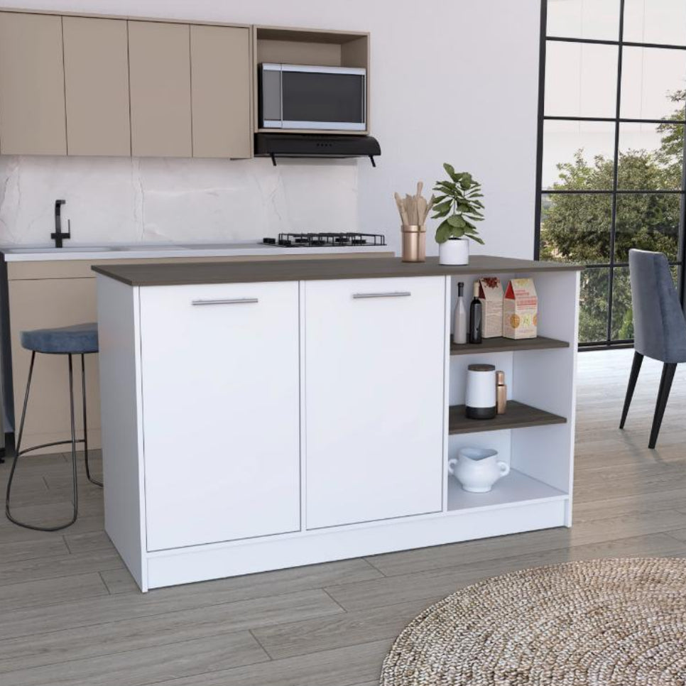 Barra de Cocina Ginger, Blanco y Milán, Contiene Tres Entrepaños para Guardar Objetos de Cocina
