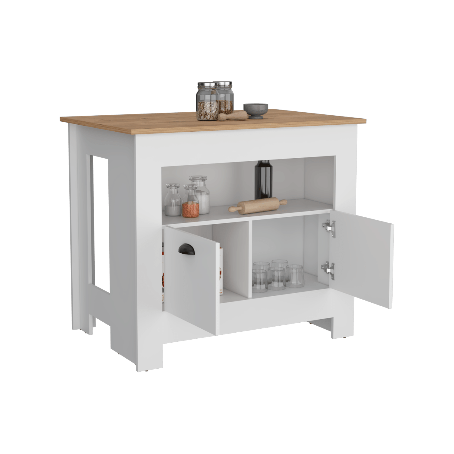 Barra de Cocina Arlet, Blanco y Macadamia, con amplios espacios de almacenamiento