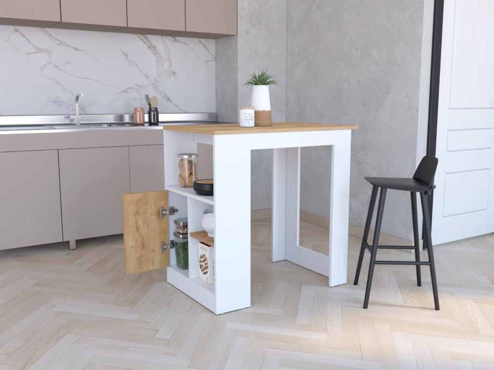Barra de Cocina Mirlin, Blanco y Macadamia, con Diseño Moderno de Fácil Armado