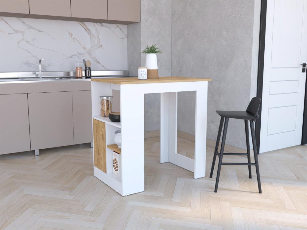 Barra de Cocina Mirlin, Blanco y Macadamia, con Diseño Moderno de Fácil Armado