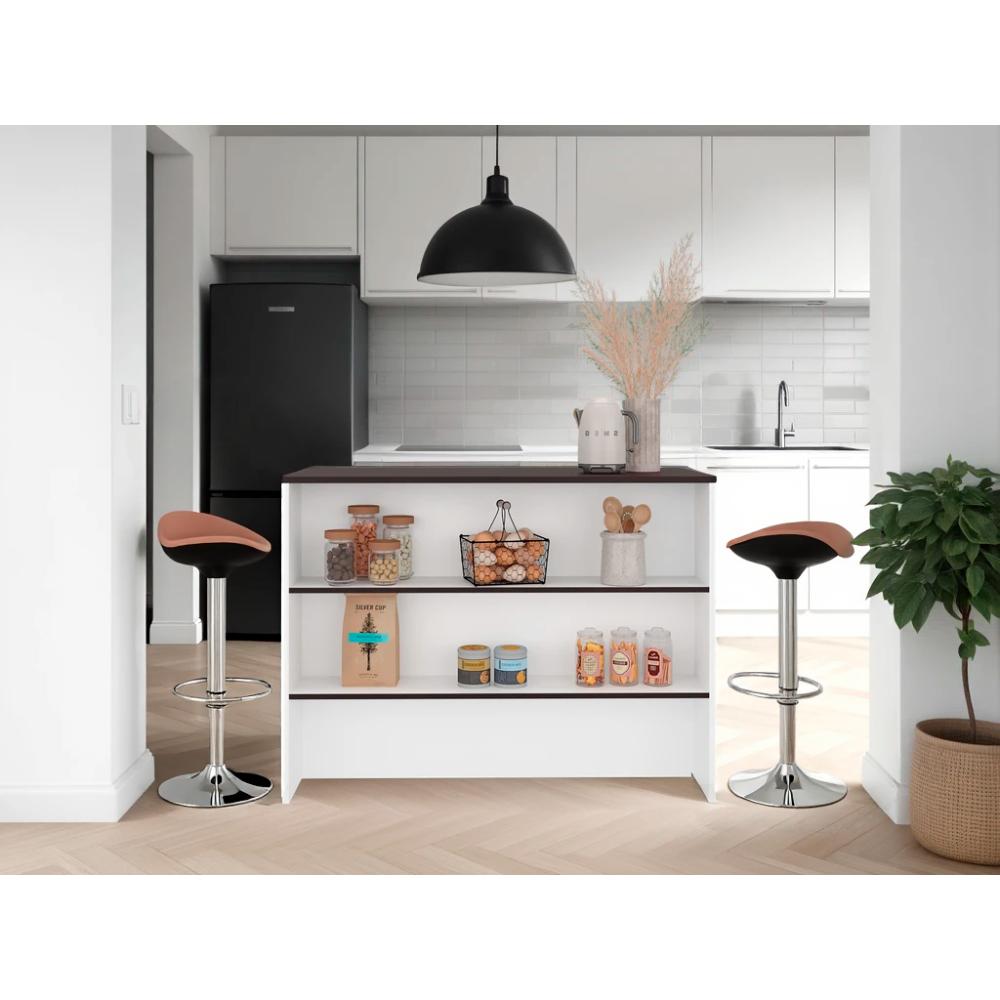 Barra de Cocina Diamante, Kronos Blanco y Kronos Nogal, Con Entrepaños ZF