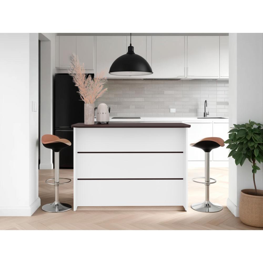 Barra de Cocina Diamante, Kronos Blanco y Kronos Nogal, Con Entrepaños ZF