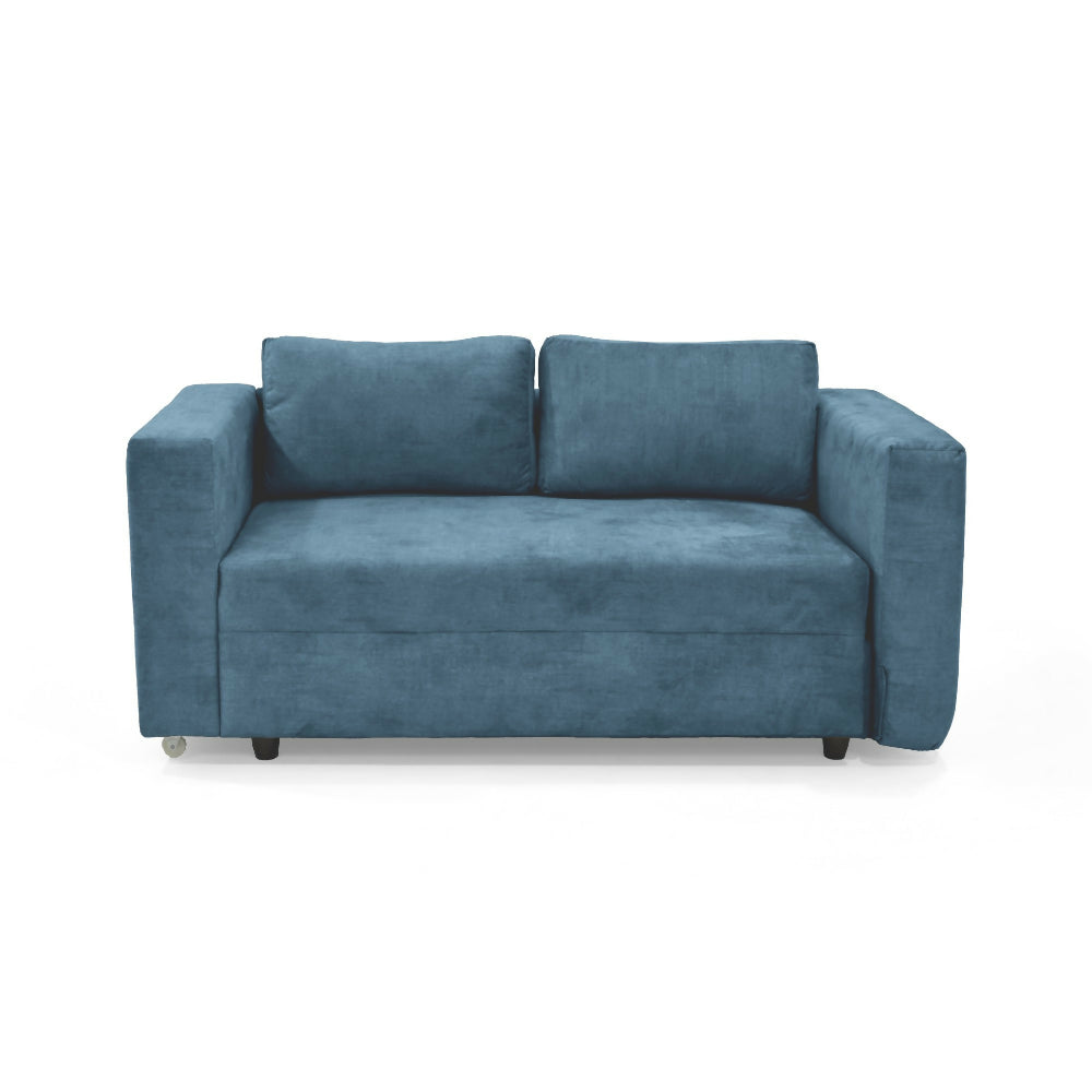 Sofa Cama Baxter 160x80x68 Con Baul Tela Azul