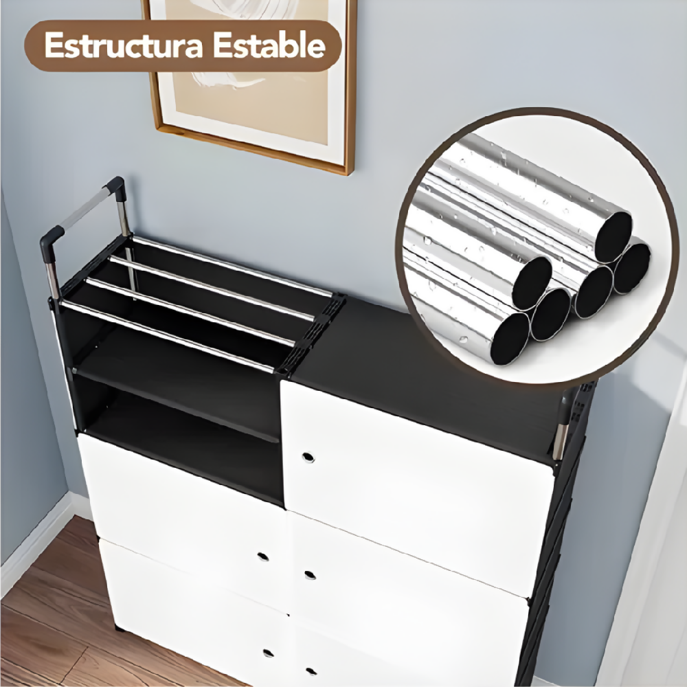 Zapatero Organizador De Tela 2x5 Niveles Con Puertas Negro