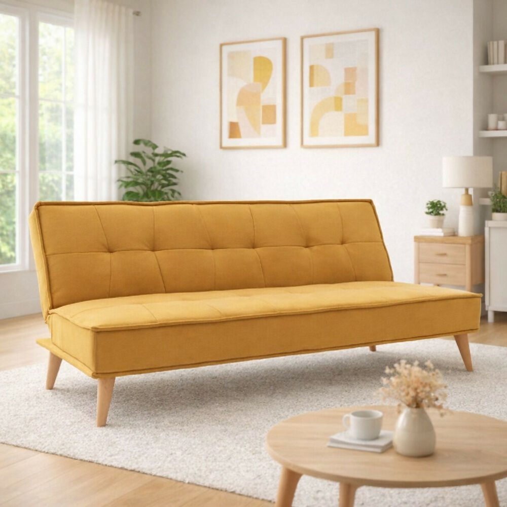 Sofa Cama Chic 3 Puestos Tela Mostaza