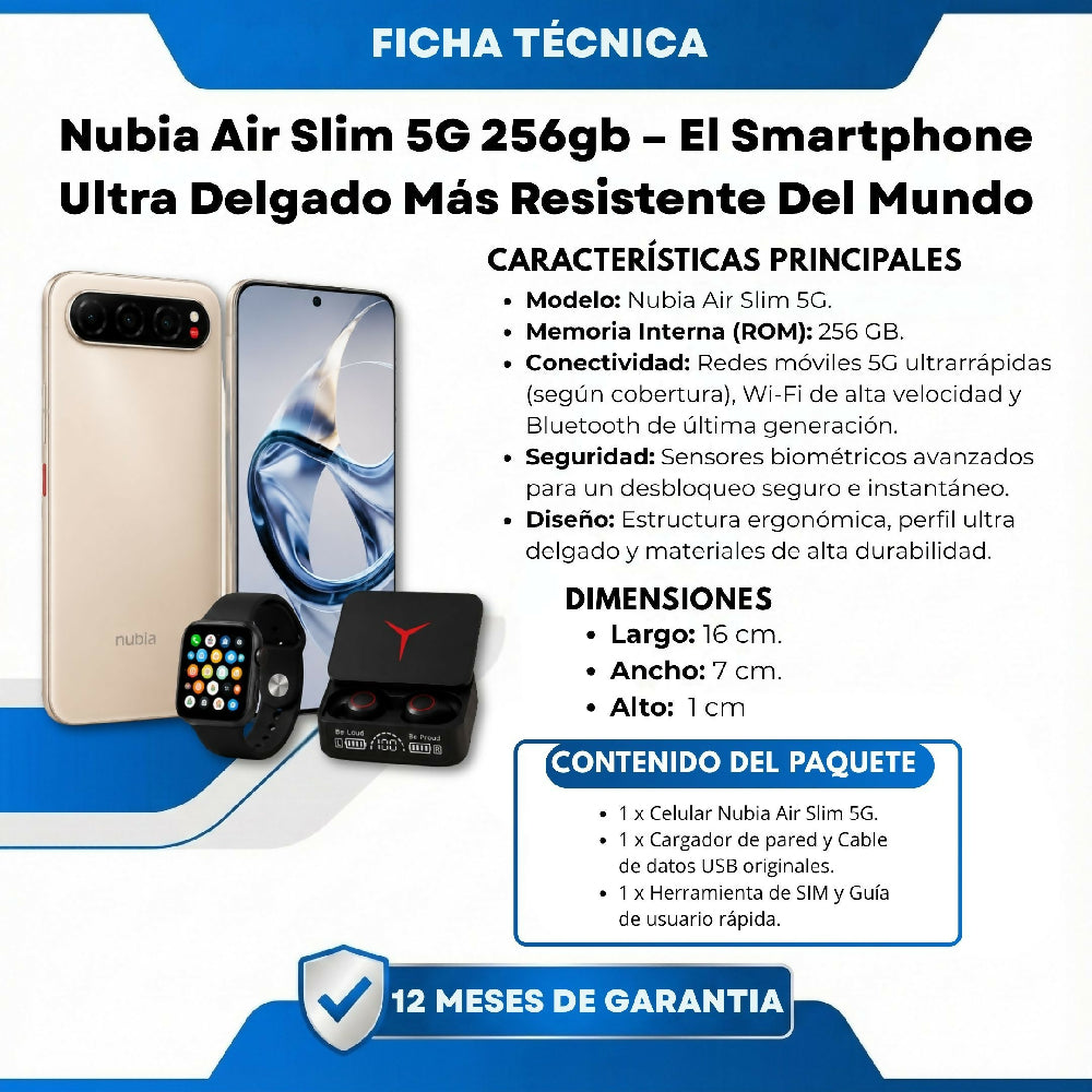 Celular Nubia Air 5G 256GB Dorado Combo Con Smartwatch Y Audífonos Gratis