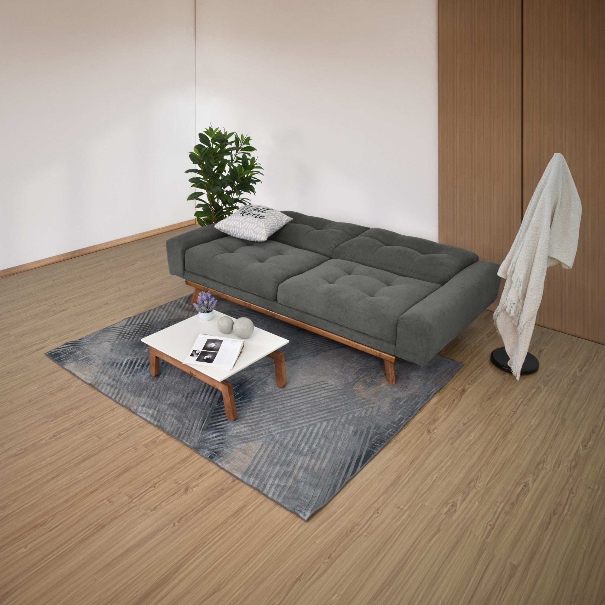 Set Sofa Suiza Tela Gris y Mesa de Centro Segovia