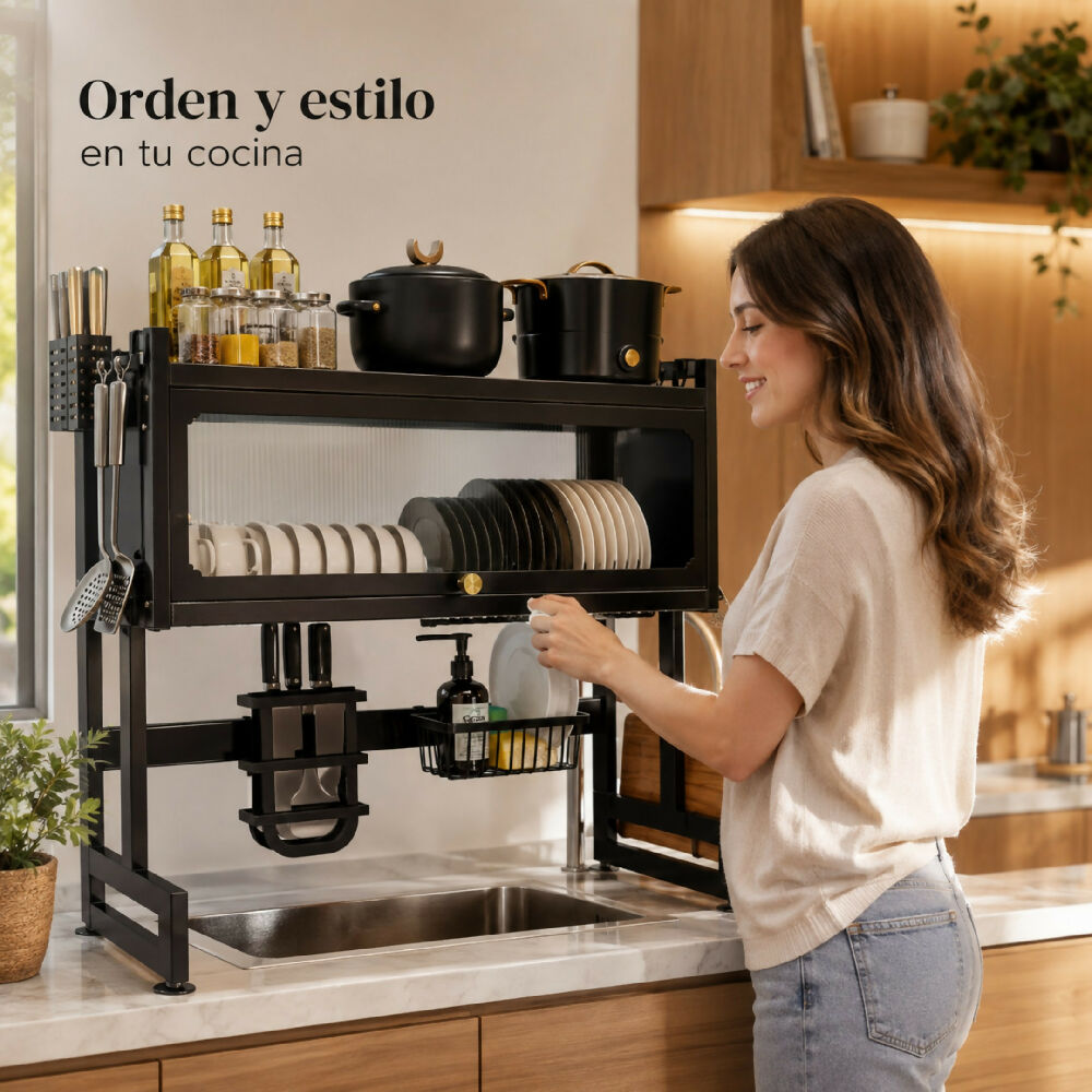 Escurridor De Platos Con Gabinete Y Tapa De 65 Cm Organizador De Loza